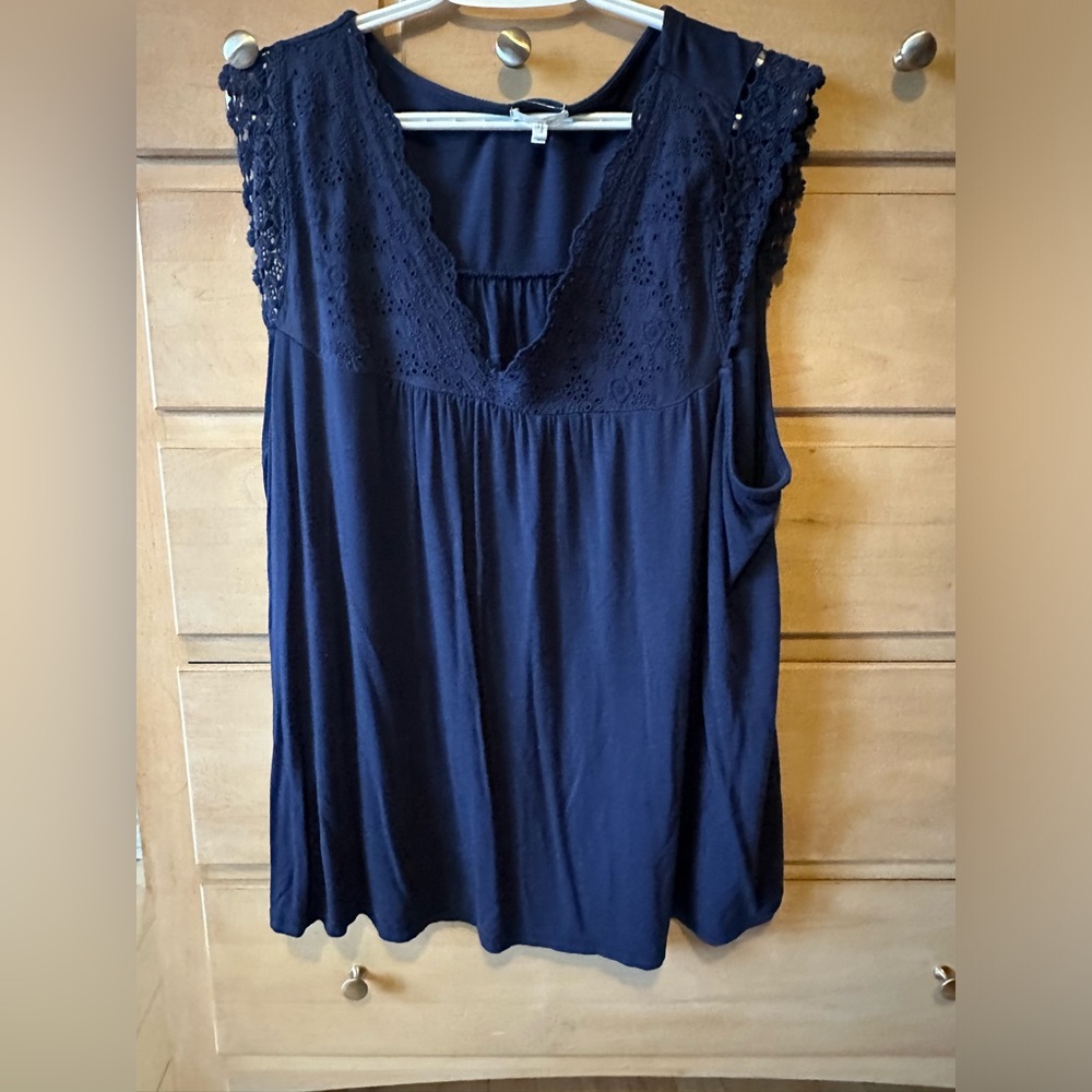 Navy flutter sleeve top